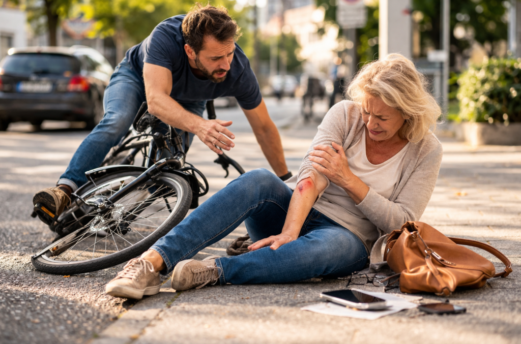 Ein Unfall zwischen Radfahrer und Fußgänger ist schnell passiert. Und kann für den Verursacher teuer werden.